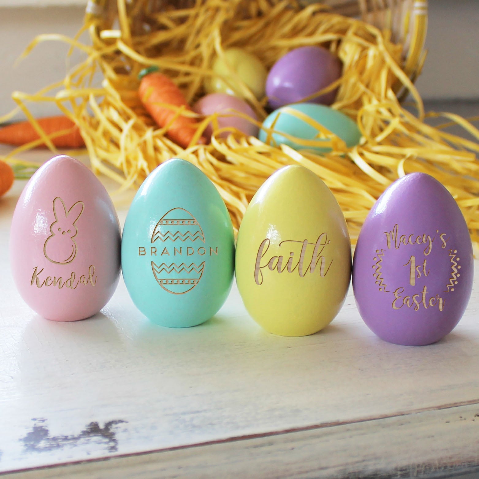 Personalized Wood Easter Eggs | Monogram Dots