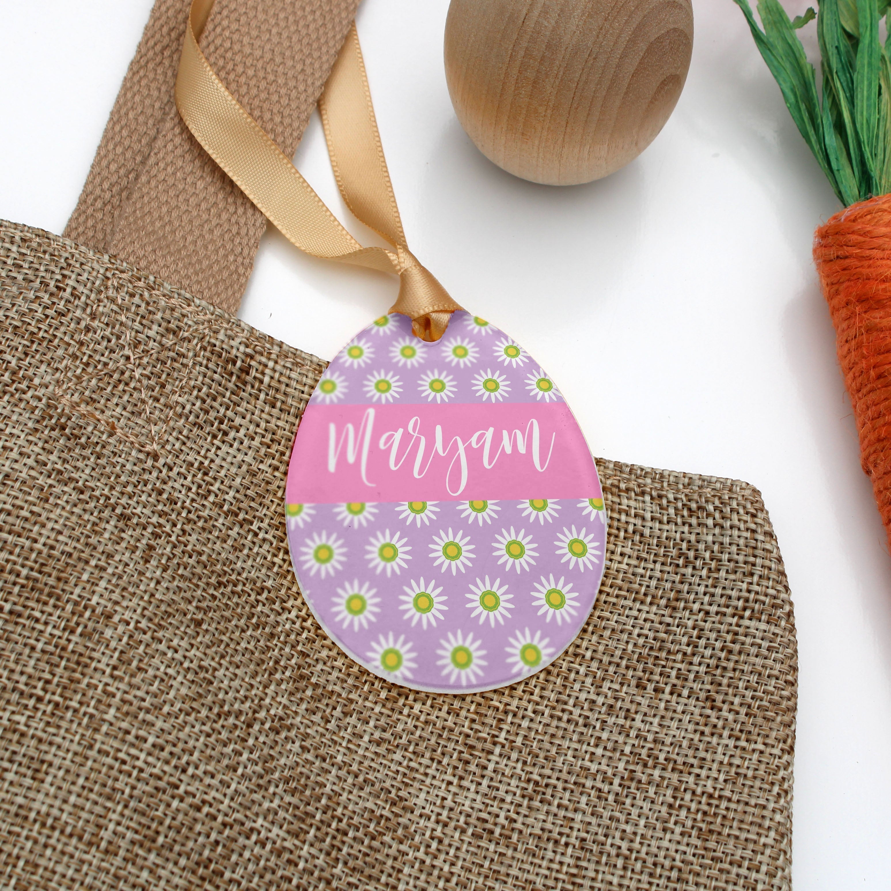 Personalized Easter Basket Name Tag | Sunflower Purple