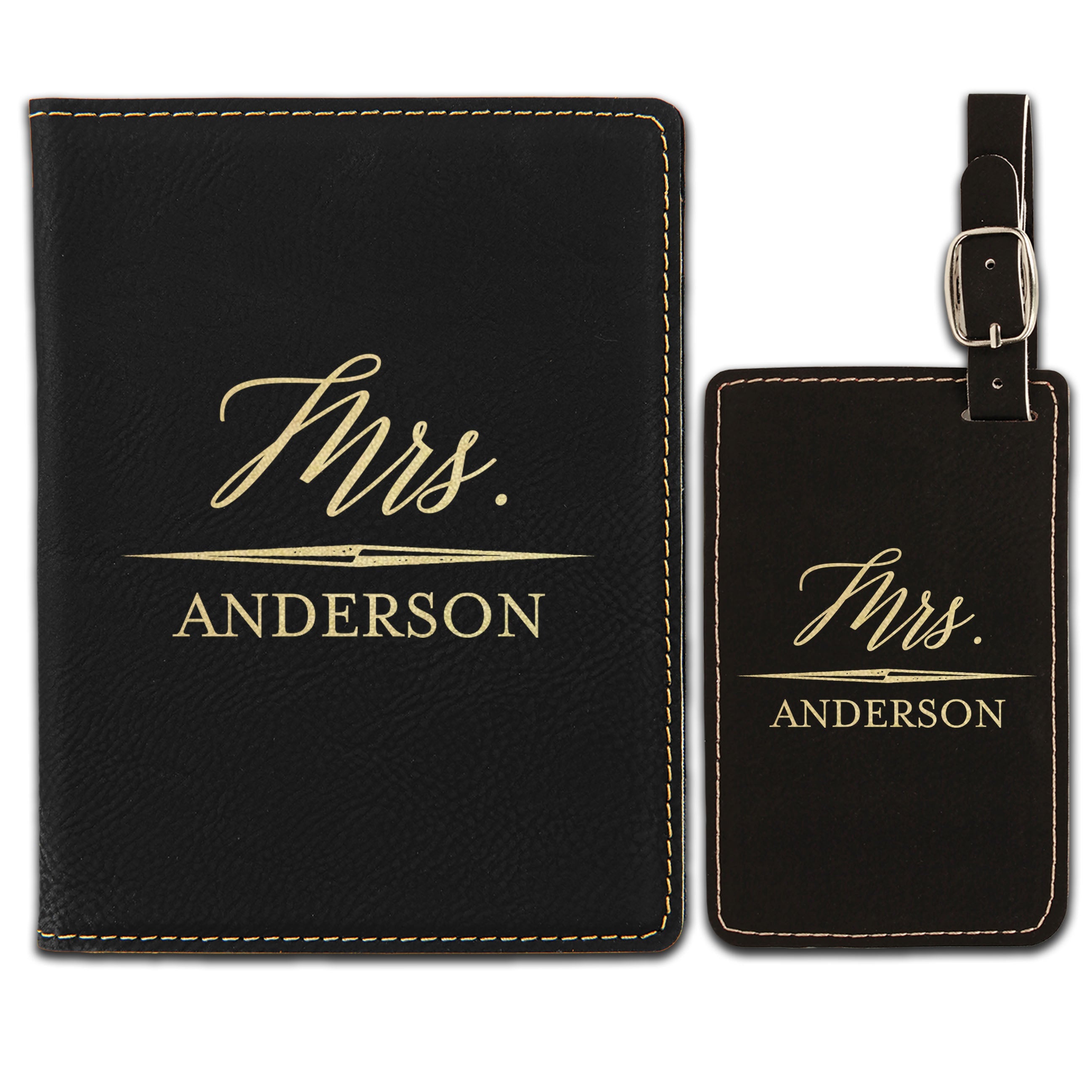 Leather Engraved Passport & Luggage Tag Set