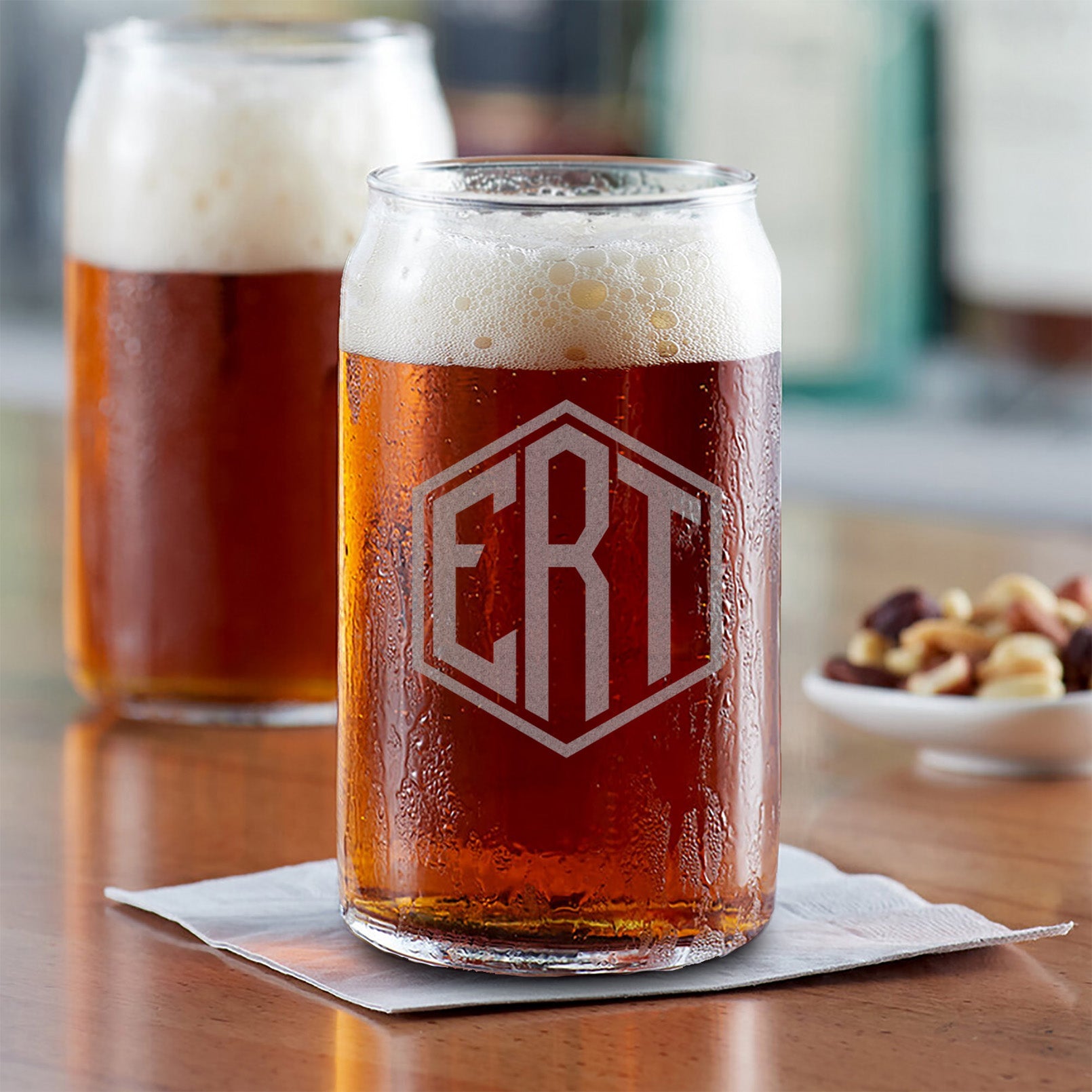 Personalized Beer Can Glass | 3 Hex Monogram