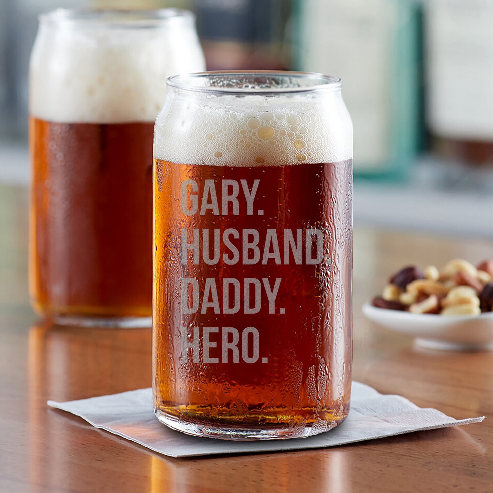 Personalized Beer Can Glass | Husband Daddy Hero