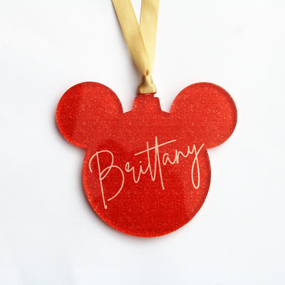 Acrylic Christmas Ornaments | Red Glitter