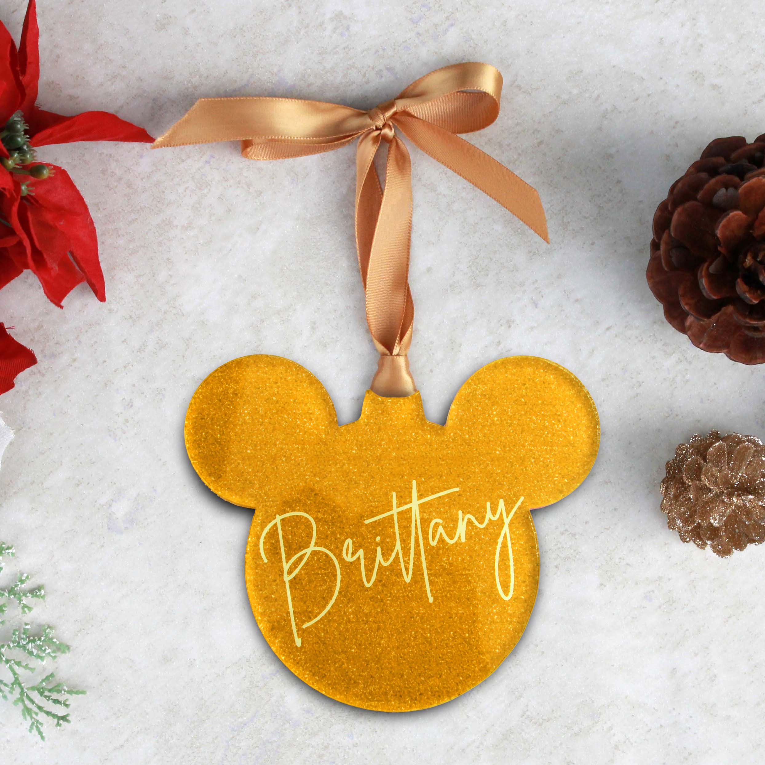 Acrylic Christmas Ornaments | Gold Glitter