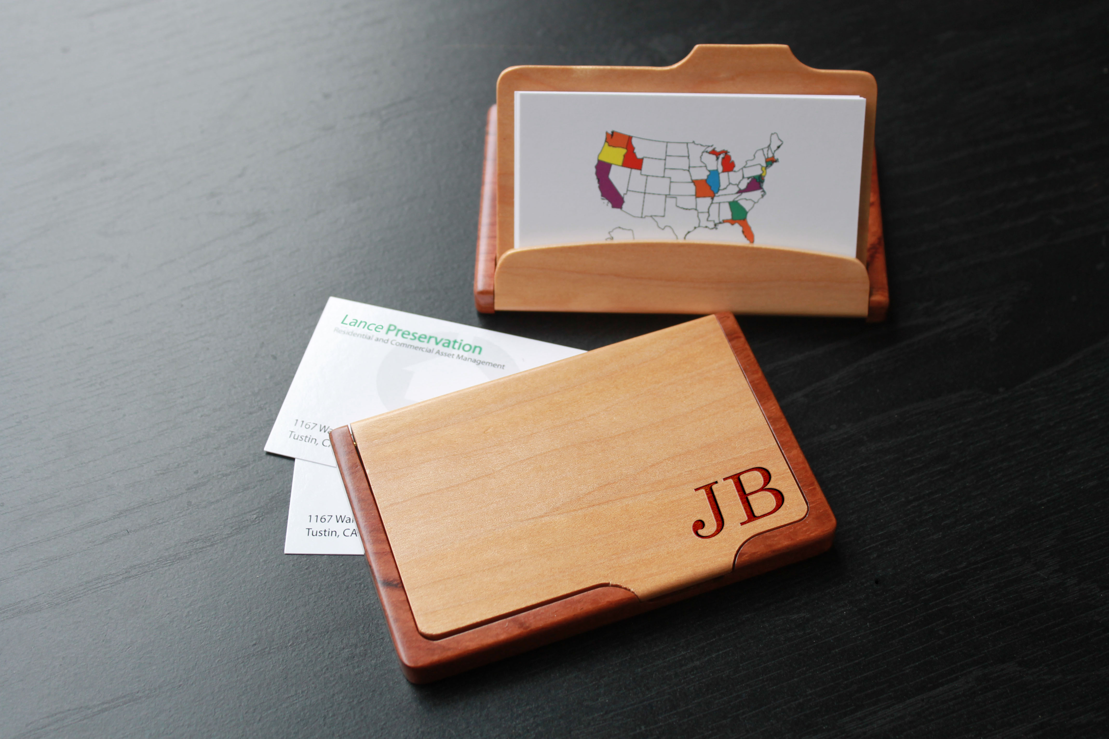 Personalized Wood Business Card Holder | JB corner - Etchey