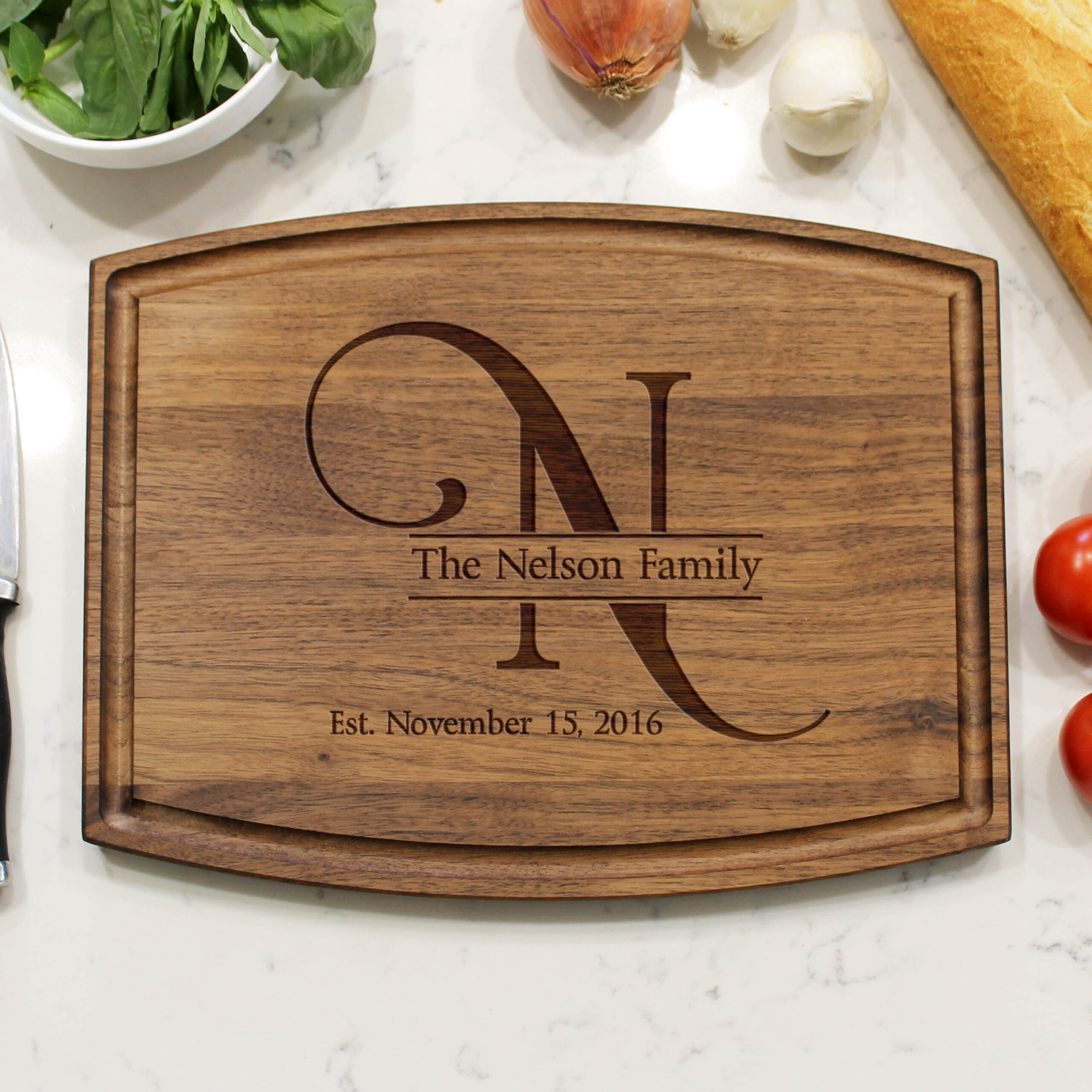 Custom Round Cutting Board Custom Kitchen Board --CBR-WAL-Nelson Family Cheese Board Personalized Round Cutting Board Engraved Board